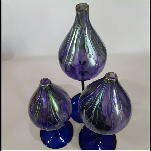 Beautiful Set Of Three Purple/Blue Hand Blown Glass Oil Diffusers - Picture 10 of 11